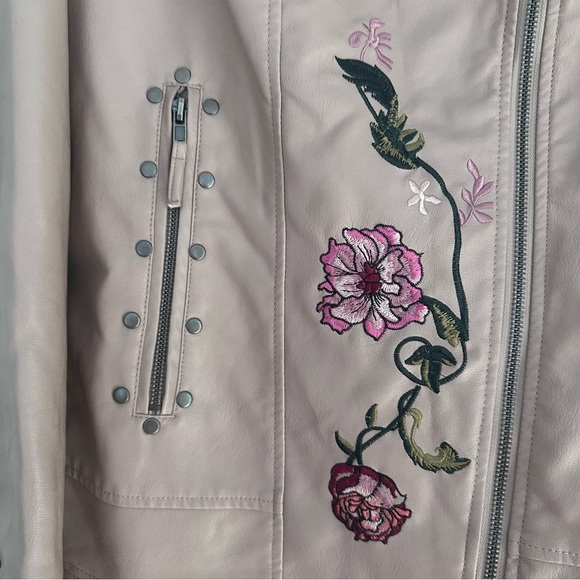 XOXO Embroidered Moto Jacket, Faux Leather, Size Large - Picture 14 of 15